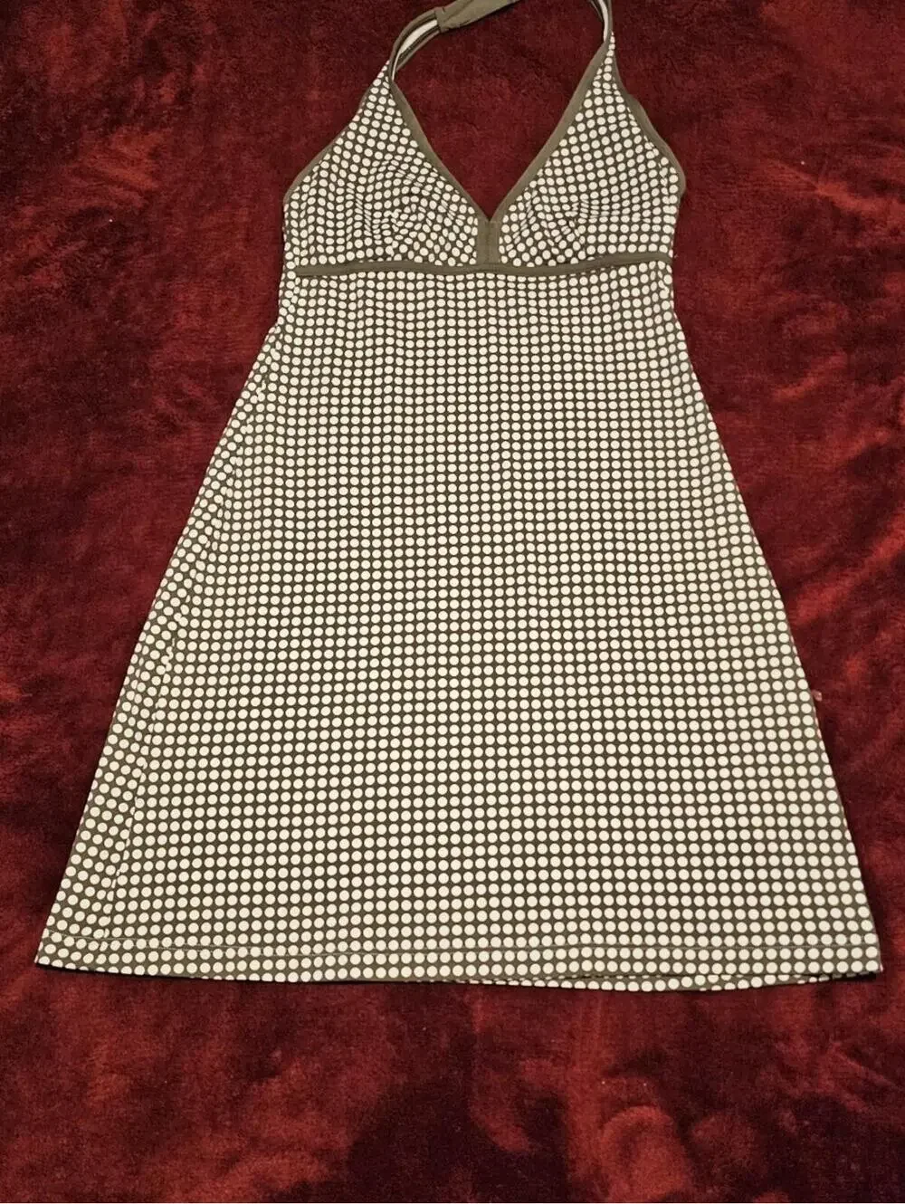 Tommy Bahama Olive and White Polka Dot Halter Mini Dress XS